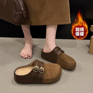 大有鞋业冬季女鞋加绒博肯半托小个增高小码棉鞋