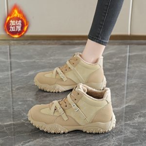 冬季高帮老爹鞋女加绒加厚保暖搭扣设计厚底增高休闲运动鞋